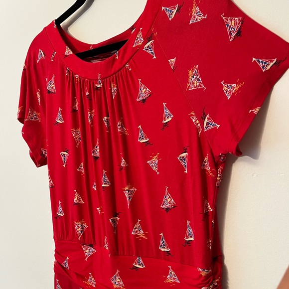 ⛵️Sailboat Pattern Red Summer Dress - Picture 3 of 9